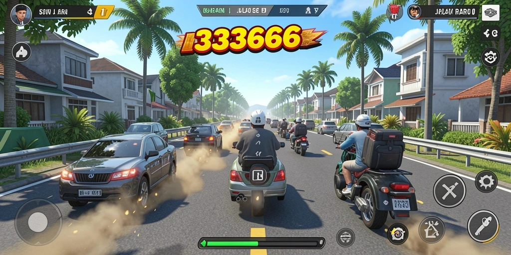 Screenshot gameplay <strong>333666</strong> memperlihatkan balapan mendebarkan di lintasan luar ruangan.