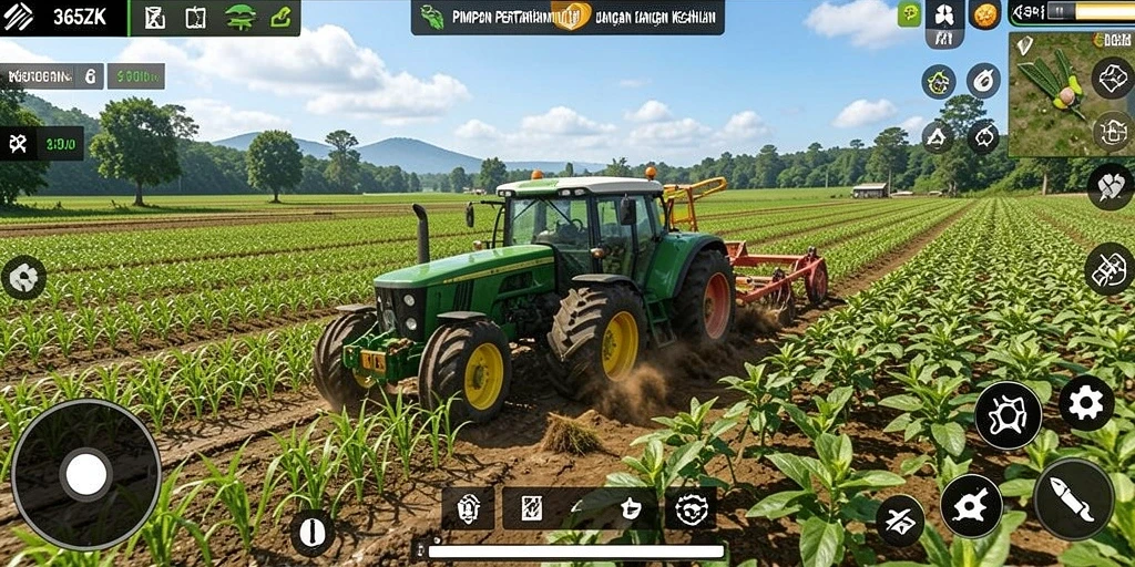 Tangkapan layar dari gameplay <strong>365ZK</strong> menunjukkan aktivitas bertani yang seru dan interaktif.