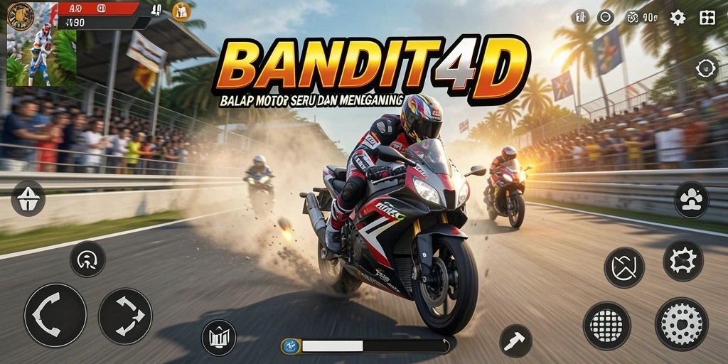 Tampilan gameplay seru dari BANDIT4D dengan motor balap di lintasan.