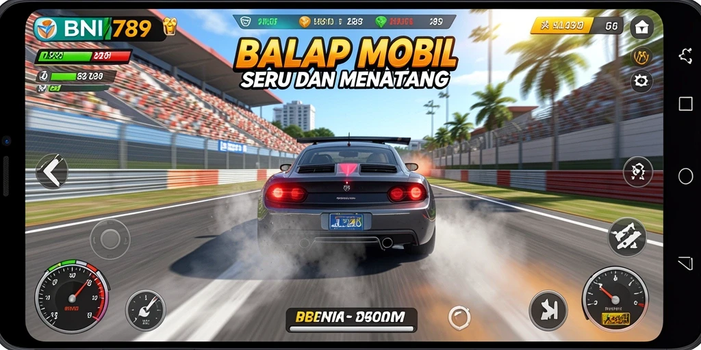 Tampilan gameplay BNI789 dengan aksi balapan yang seru.