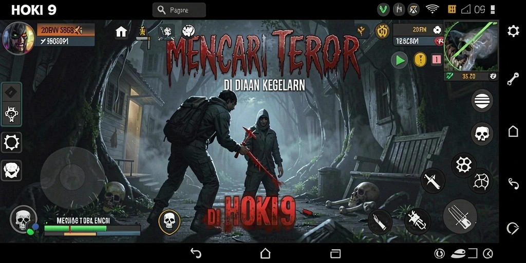 Tampilan gameplay menegangkan di HOKI9 saat menjelajahi area angker.