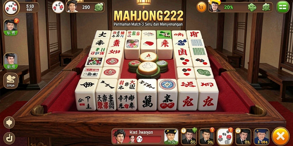 Tangkapan layar permainan MAHJONG222 menampilkan serunya gameplay Match-3.