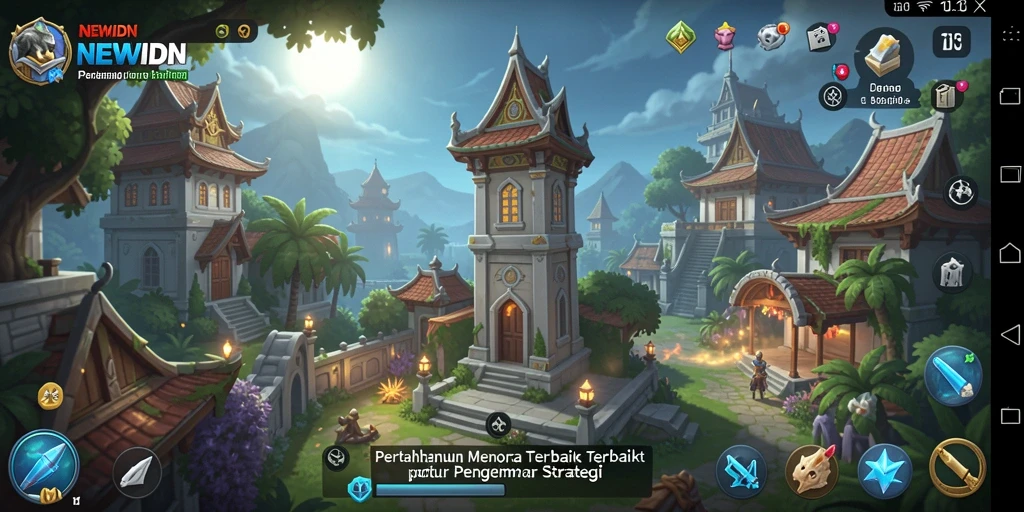 Screenshot gameplay NEWIDN menunjukkan aksi menara pertahanan melawan gelombang musuh.