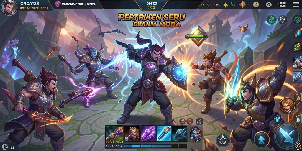 Gameplay seru di ORCA128 dengan tim bertarung melawan lawan.