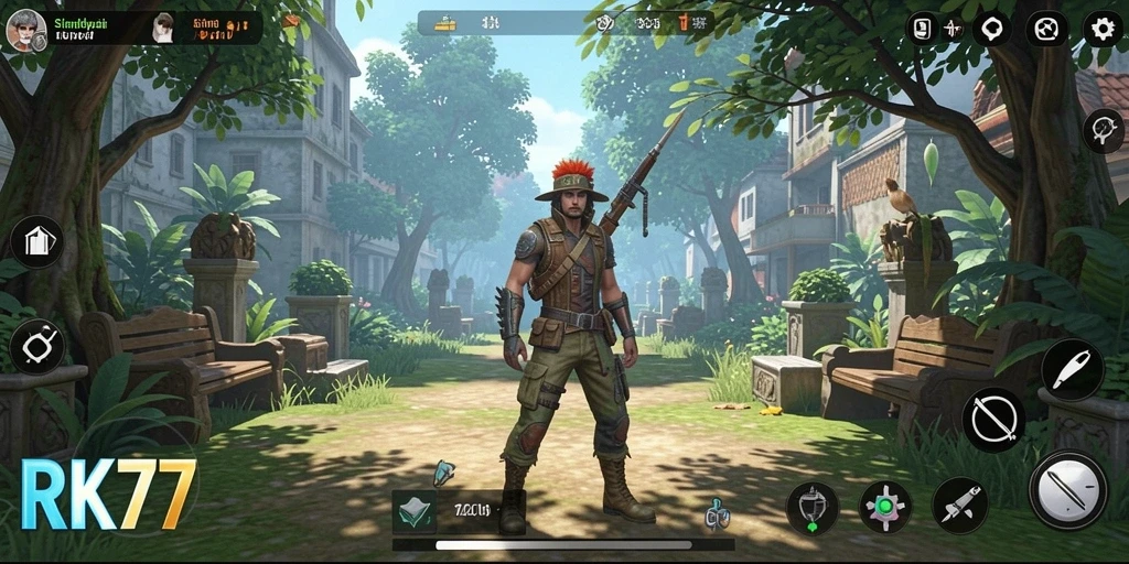 Tangkapan layar gameplay RK77 yang menunjukkan interaksi karakter dalam dunia simulasi.